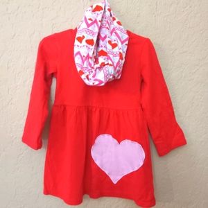 Red Tunic long sleeved Boutique purchased  heart top with scarf size 4t